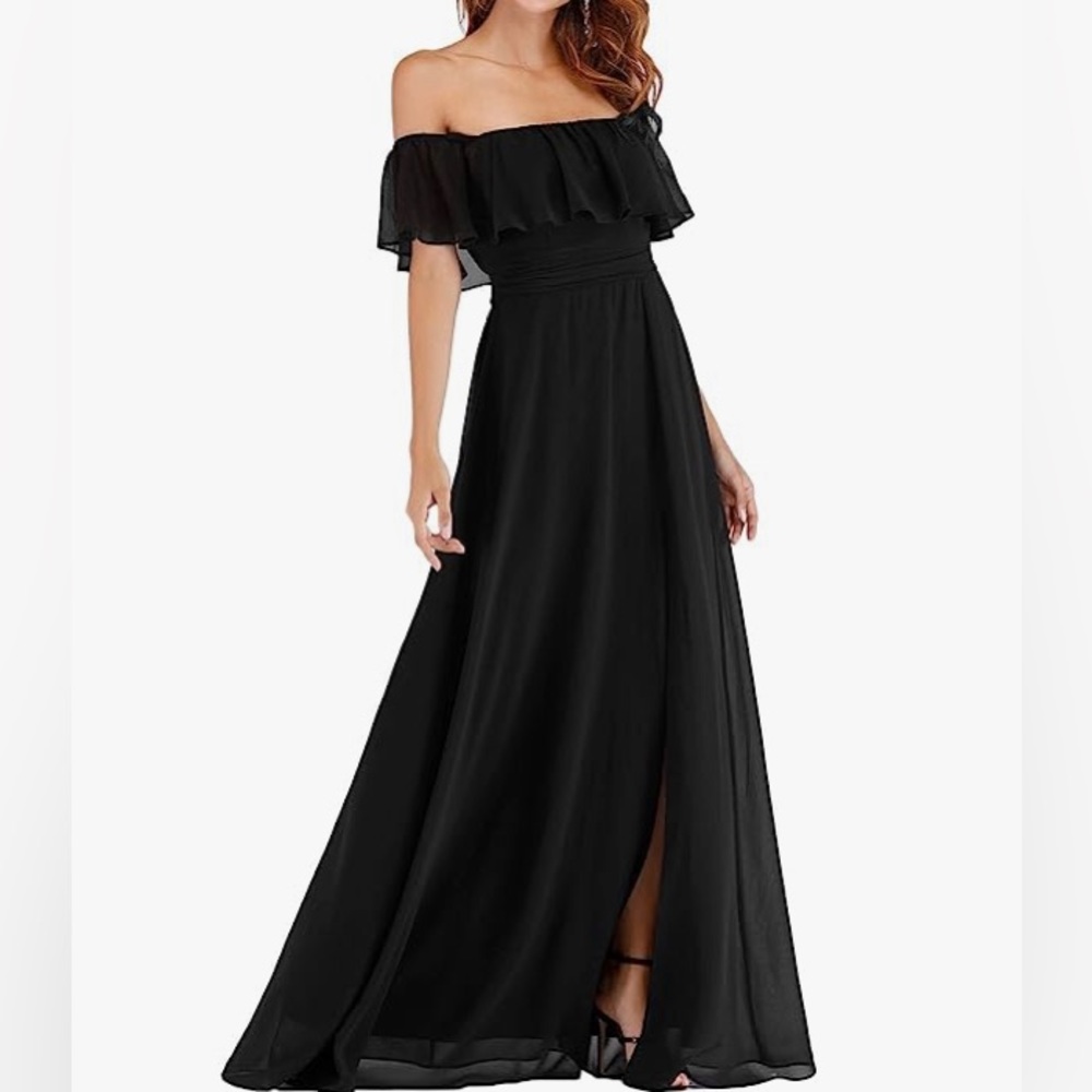 Black Chiffon Off the Shoulder Maxi Dress